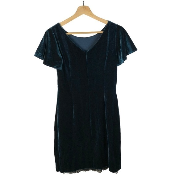 White House Black Market Petite Blue Velvet Flutter Short Sleeve Shift Dress XSP - Picture 5 of 7